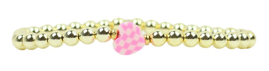 Stacker Stretch Bracelet - Pink Checkered Heart