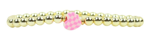 Stacker Stretch Bracelet - Pink Checkered Heart