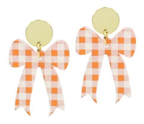 Gameday Bow Earring - Orange + White Checkered