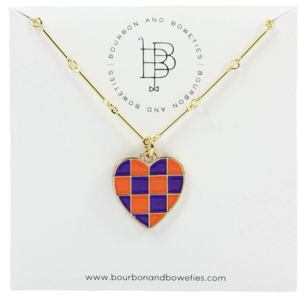 The Gameday Heart Necklace - Purple + Orange
