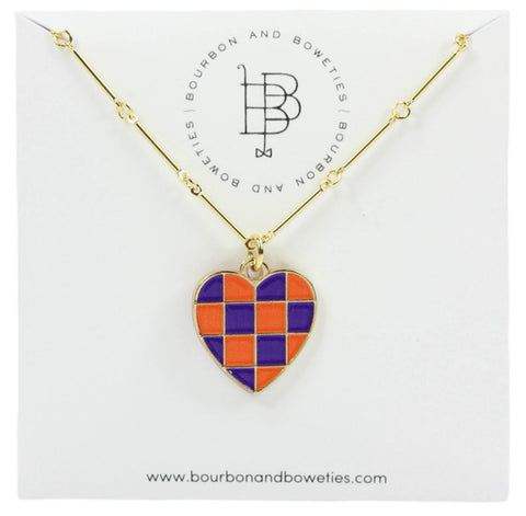 The Gameday Heart Necklace - Purple + Orange