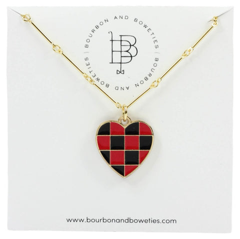 The Gameday Heart Necklace - Black & Red