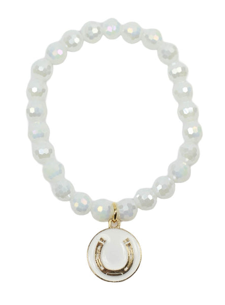 Stacker Stretch Bracelet - Round White Sparkle w/ Horseshoe Charm