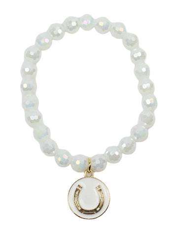 Stacker Stretch Bracelet - Round White Sparkle w/ Horseshoe Charm