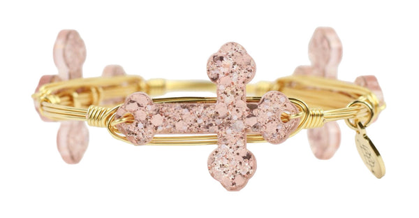 Pink Shimmer Cross Bangle Bracelet