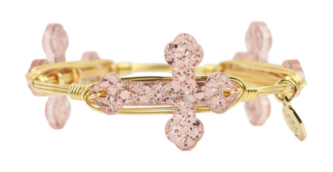 Pink Shimmer Cross Bangle Bracelet