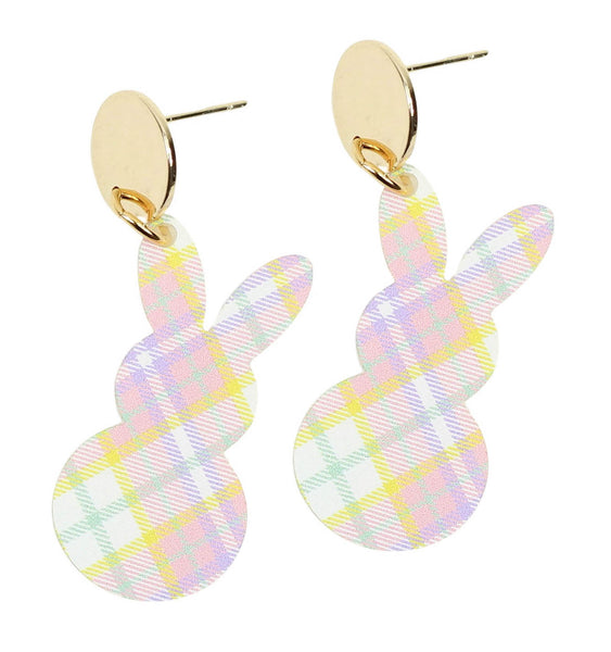 Pink Plaid Bunny Earring