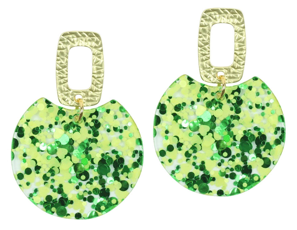The Leighton Earring - Green Glitter