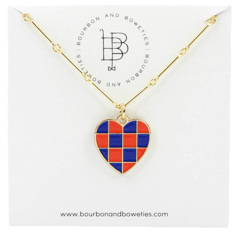 The Gameday Heart Necklace - Orange + Blue