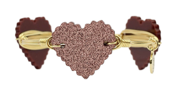 Mauve Glitter Heart Bangle Bracelet