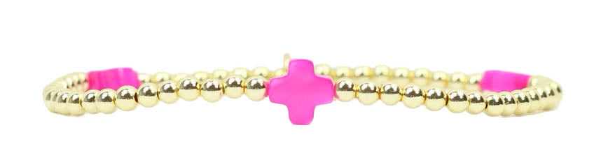 Ella Stacker Stretch Bracelet - Hot Pink Cross