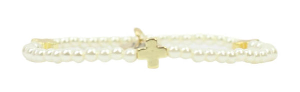 Stacker Stretch Bracelet - Mini Cross + Pearl