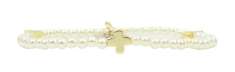 Stacker Stretch Bracelet - Mini Cross + Pearl