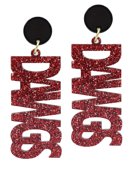 Dawgs Acrylic Earring - Red Glitter