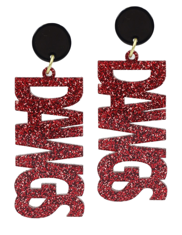 Dawgs Acrylic Earring - Red Glitter