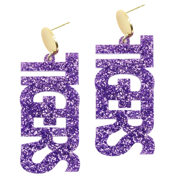 Tigers Acrylic Earring - Purple Glitter