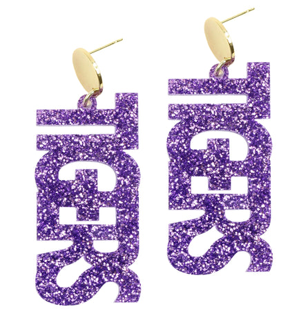 Tigers Acrylic Earring - Purple Glitter