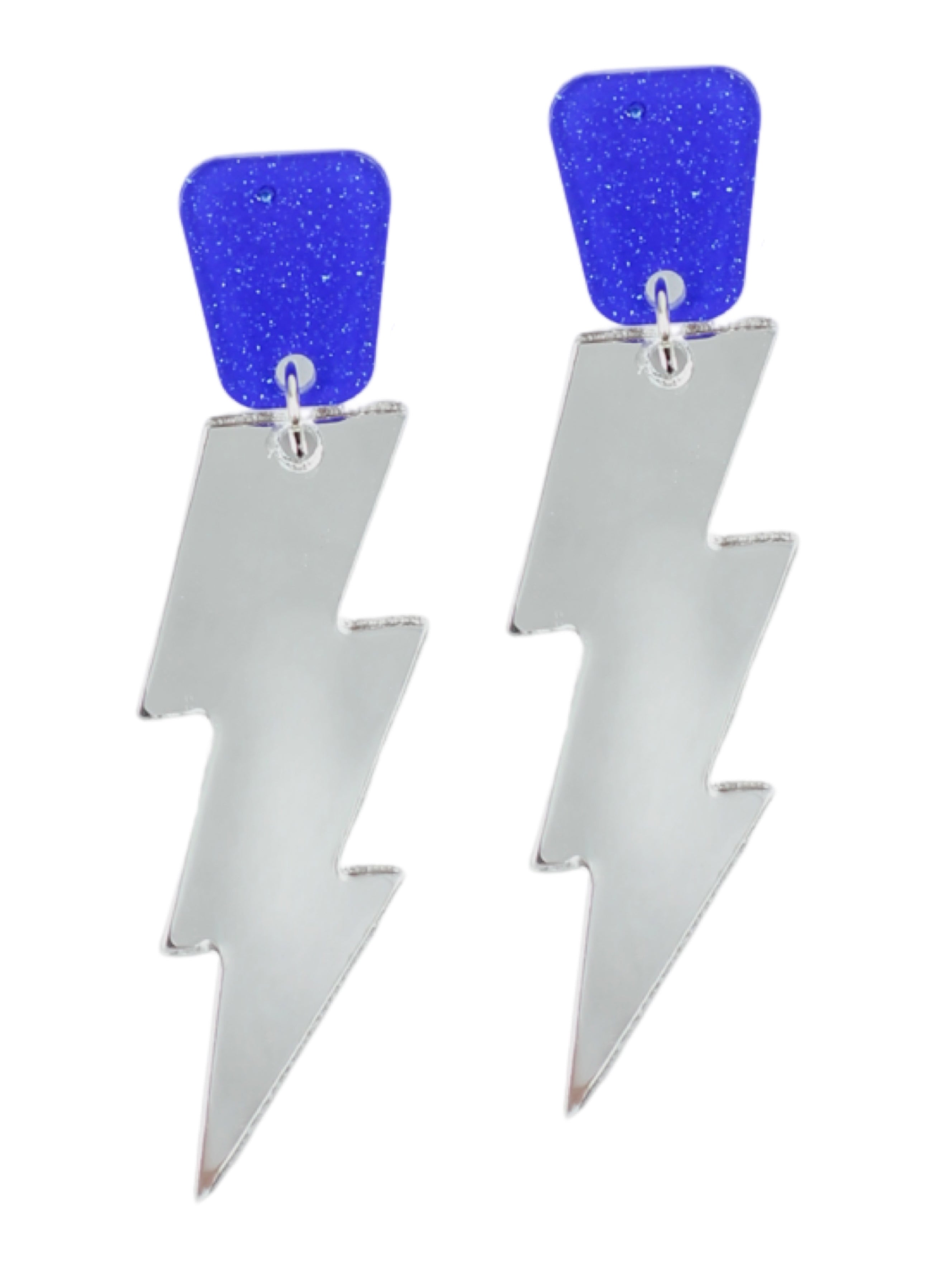 Blue lightning outlet bolt earrings