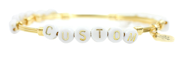 Custom Word Bangle Bracelet - Gold + White