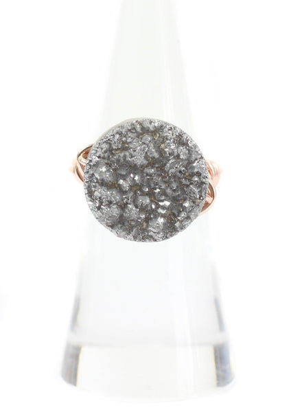 Grey Round Druzy on Rose Gold Ring
