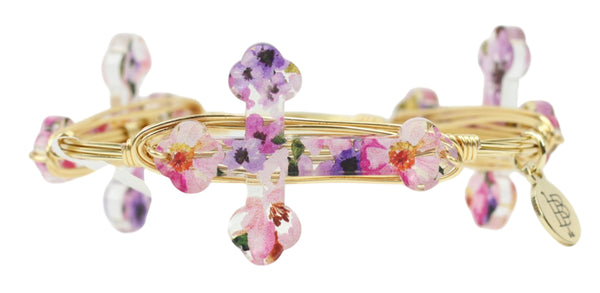 Floral Cross Bangle Bracelet